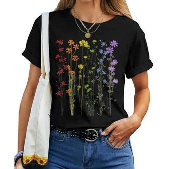 Subtle Wildflowers Lgbtq Month Rainbow Flowers Gay Pride Women T-shirt - Seseable