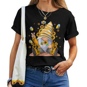 Sunflower Gnome With Bee Hippie Gnome Lover Women T-shirt | Mazezy