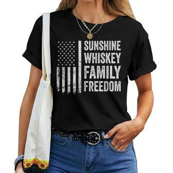 Sunshine Whiskey Family & Freedom Usa Flag Summer Drinking Women T-shirt - Monsterry UK