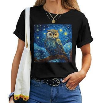 Surreal Starry Night Owl Women T-shirt - Monsterry