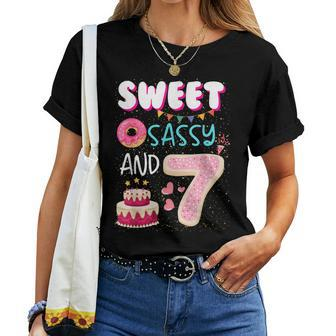 Sweet Sassy And Seven 7Th Birthday Girl Donut 7 Year Old Kid Women T-shirt - Seseable