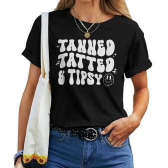 Tanned Tatted And Tipsy Groovy Beach Summer Vacation Women T-shirt - Monsterry CA
