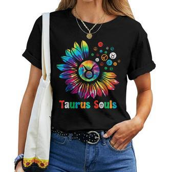 Taurus Souls Zodiac Tie Dye Sunflower Peace Sign Groovy Women T-shirt - Monsterry DE