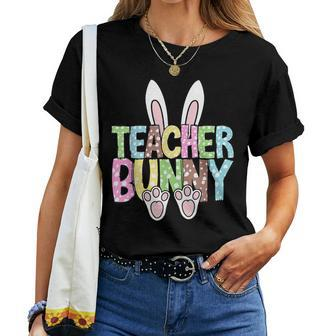 Teacher Bunny Reading Teacher Easter Spring Women T-shirt - Seseable