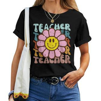 Teacher Flower Face Retro Back To School Appreciation Women Women T-shirt | Mazezy UK