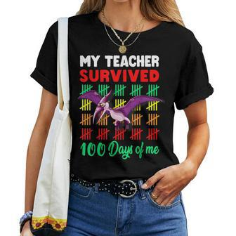 My Teacher Survived 100 Days Of Me Dinosaur Pterosaur Boys Women T-shirt - Seseable