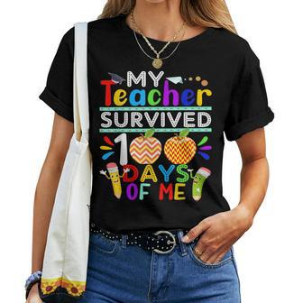 My Teacher Survived 100 Days Of Me Happy 100Th Day Of School Women T-shirt | Mazezy