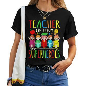 Teacher Of Tiny Superheroes First Day Back To School Graphic Women T-shirt - Thegiftio UK