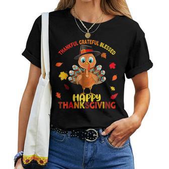 Thankful Grateful Blessed Thanksgiving Turkey Girls Women Women T-shirt - Monsterry