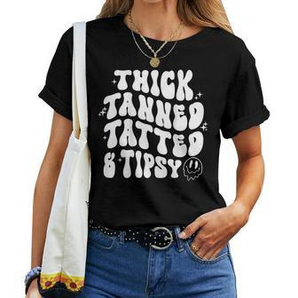 Thick Tanned Tatted And Tipsy Groovy Beach Summer Vacation Women T-shirt - Monsterry DE