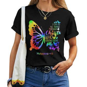 I Can Do All Things Through Christ Butterfly Religious Women Women T-shirt | Mazezy CA