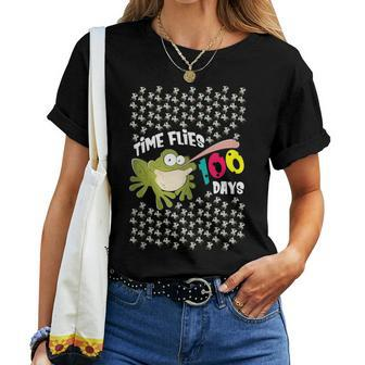 Time Flies 100 Days Teacher Student Frog Fly School Women T-shirt - Monsterry AU
