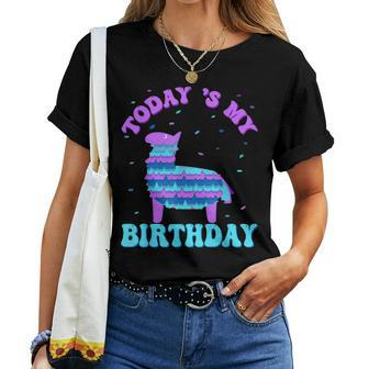 Todays My Birthda Cute Birthday Llama Bday Animal Party Women T-shirt | Mazezy UK