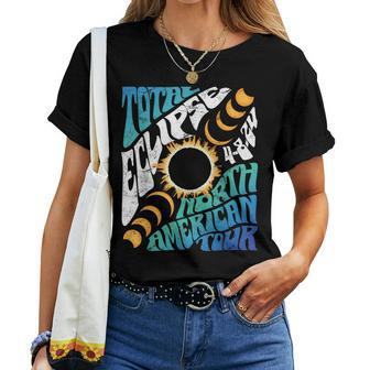 Total Eclipse 2024 Retro Groovy North American Tour Concert Women T-shirt - Monsterry