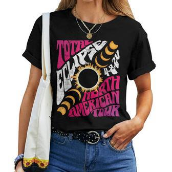 Total Eclipse 2024 Retro Groovy North American Tour Concert Women T-shirt - Seseable