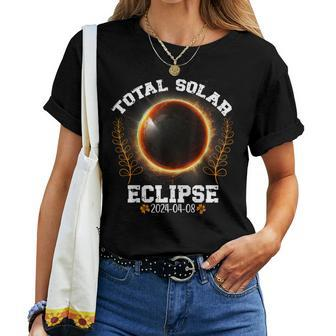 Total Solar Eclipse 2024 Flower Totality Spring 08-04-2024 Women T-shirt - Seseable
