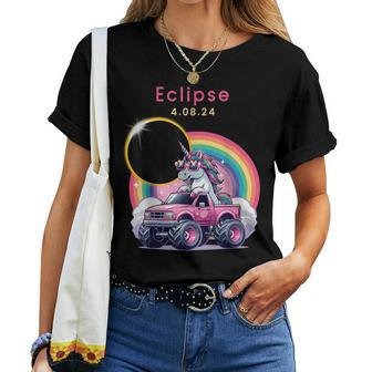 Total Solar Eclipse 2024 Monster Truck Unicorn Girl Women T-shirt | Mazezy