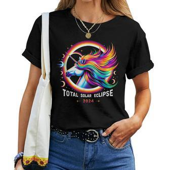 Total Solar Eclipse 2024 Rainbow Unicorn Women T-shirt - Monsterry