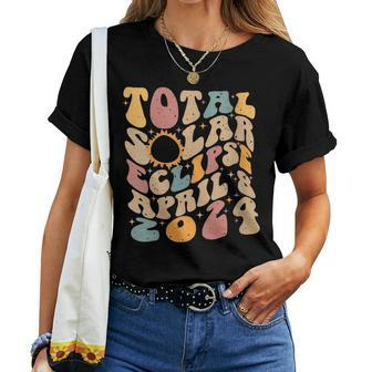Total Solar Eclipse April 8 2024 Groovy 2024 Solar Eclipse Women T-shirt | Mazezy