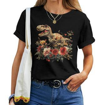 Trex Dinosaur Dino Floral Flower Women T-shirt - Monsterry AU