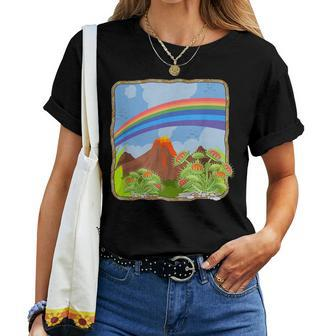 Tropical Volcano With Rainbow And Venus Fly Traps Women T-shirt - Monsterry CA