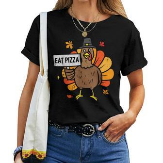 Turkey Eat Pizza Thanksgiving Party Kid Women T-shirt - Seseable