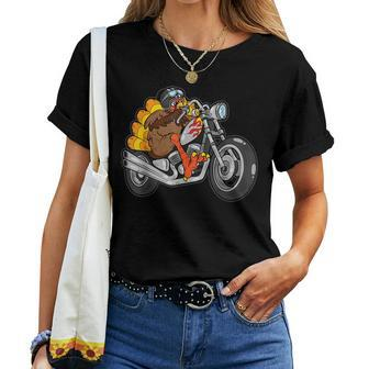 Turkey Riding Motorcycle Thanksgiving Day Cool Fall Autumn Women T-shirt - Monsterry