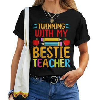 Twinning With My Bestie Teacher Boy Spirit Week Twin Day Women T-shirt - Monsterry CA