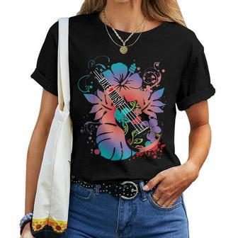 Ukulele Music And Hibiscus Flowers Uke Women T-shirt - Monsterry
