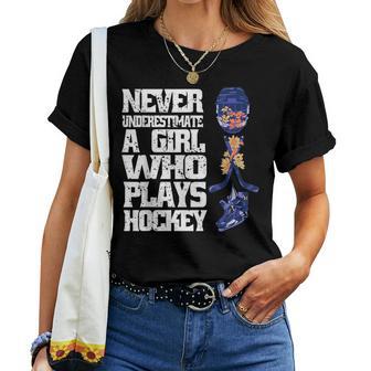 Never Underestimate A Girl Who Plays Ice-Hockey Girl Hockey Women T-shirt - Thegiftio UK
