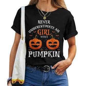 Never Underestimate A Girl With A Pumpkin Present Women T-shirt - Thegiftio UK