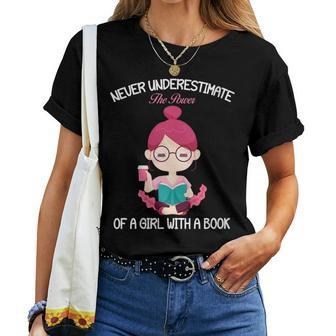 Never Underestimate The Power Of A Girl With A Book Lover Women T-shirt - Thegiftio UK