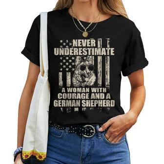 Never Underestimate Woman And A German Shepherd Usa Flag T-S Women T-shirt | Mazezy AU