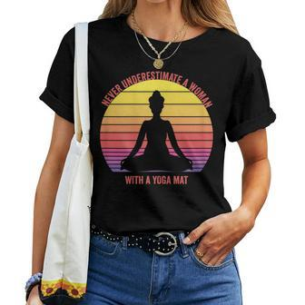Never Underestimate A Woman With A Yoga Mat Retro Vintage Women T-shirt - Thegiftio UK