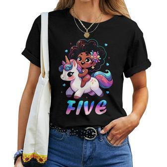 Unicorn 5Th Birthday 5 Years Old Black Girl African American Women T-shirt | Mazezy UK