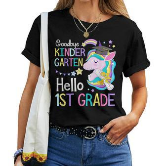 Unicorn Girl Goodbye Kindergarten Hello 1St Grade Graduation Women T-shirt - Monsterry