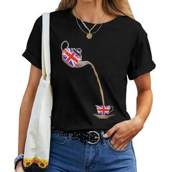 Union Jack Flag Of The United Kingdom Teapot And Teacup Women T-shirt - Seseable