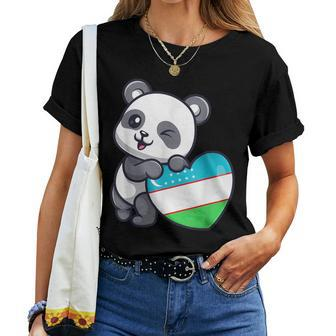 Usbekistan Flagge Herz Geschenke Panda Usbeki Usbekistan Souvenir T-shirt Frauen - Seseable