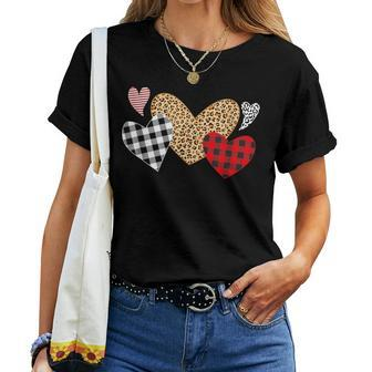 Valentines Day Hearts Love Leopard Plaid Girls Women T-shirt - Thegiftio UK