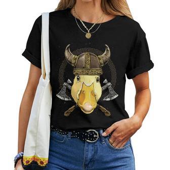 Viking Duck With Viking Helmet Mjolnir Axes Women T-shirt - Monsterry CA