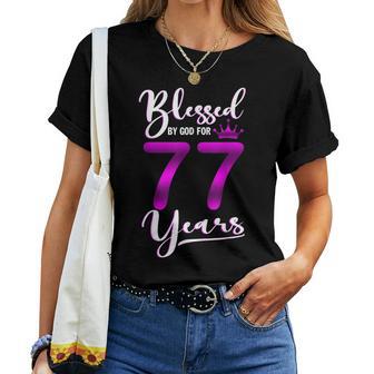 Vintage Blessed By God For 77 Years Old Happy 77Th Birthday Women T-shirt - Thegiftio UK