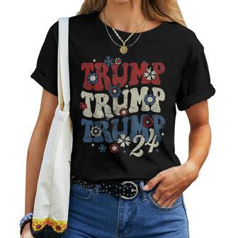 Vintage Groovy Flower Trump Trump Trump 2024 Women Women T-shirt - Seseable