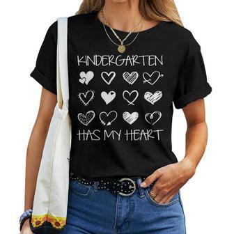 Vintage Kindergarten Has My Heart Valentines Day Teacher Women T-shirt - Seseable
