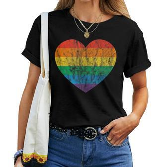 Vintage Rainbow Flag Colored Heart Lgbtq Lesbian Gay Pride Women T-shirt - Monsterry CA