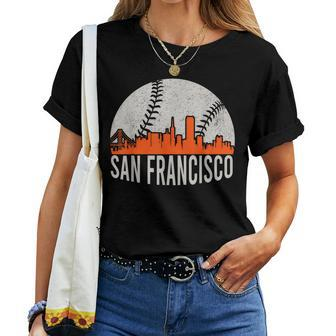Vintage San Francisco Skyline Baseball Present Women Women T-shirt - Seseable