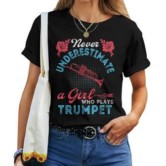Vintage Never Underestimate Girl Who Plays Trumpet Musical Women T-shirt | Mazezy