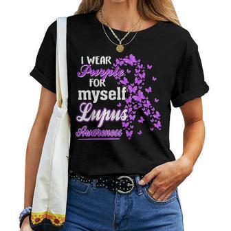 I Wear Purple For My Myself Butterfly Ribbon Lupus Awareness Women T-shirt - Thegiftio