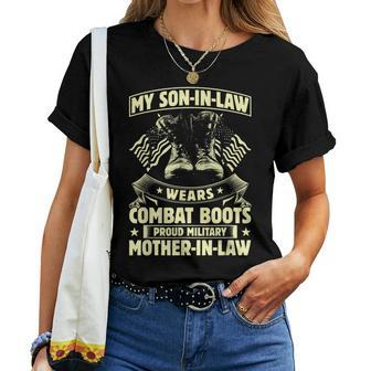 Wears Combat Boot Proud Military Mother In Law Son In Law Women T-shirt - Monsterry