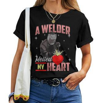Welder Wife A Welder Melted My Heart Welder Girlfriend Women T-shirt - Monsterry UK