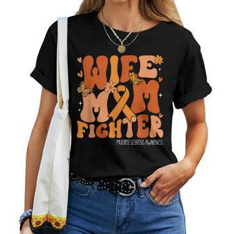Wife Mom Fighter Orange Ribbon Multiple Sclerosis Awareness Women T-shirt - Thegiftio UK